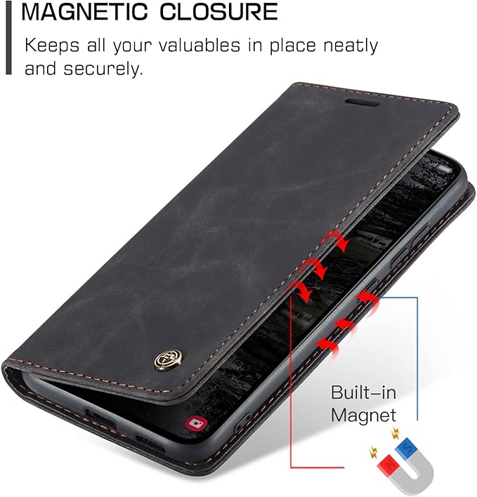 for Samsung Galaxy S25 Case, Flip Wallet Leather Case with Card Holder Magnetic Closure Shockproof Kickstand Protective Phone Cases Cover for Galaxy S25, Black