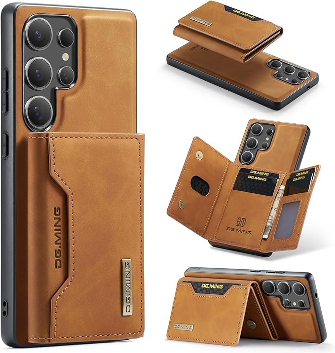 SZHAIYU M2 2 in 1 Detachable Leather Phone Cases for Samsung Galaxy S25 Ultra 5G Case Wallet with Card Holder Men 6.8'' (Brown)