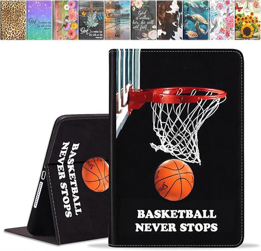 Case for Samsung Galaxy Tab A7 10.4 inch 2022/2020 (SM-T500/T503/T505/T507/T509), Premium PU Leather Stand Folio Cover with Auto Sleep/Wake, Basketball Never Stops
