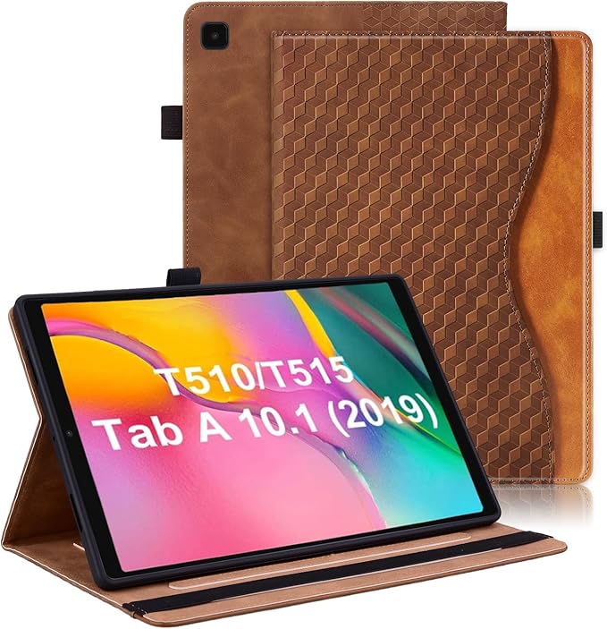 Case for Samsung Galaxy Tab A 10.1 2019 (SM-T510/T515/T517) PU Leather Multi-Angle Viewing Stand with Card Pocket Tablet Cover for 10.1 Inch Tablet Android 2019,Brown