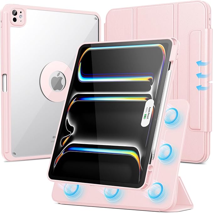 SPARIN Case for iPad Pro 13 inch 2024-M4 with Pencil Holder, Detachable Magnetic Hybrid Protective Cover, Portrait/Landscape Stand, Durable Protection, Auto Wake/Sleep -Pink