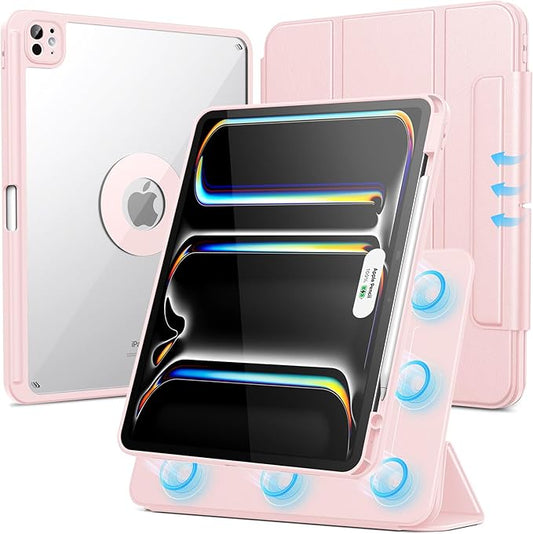 SPARIN Case for iPad Pro 13 inch 2024-M4 with Pencil Holder, Detachable Magnetic Hybrid Protective Cover, Portrait/Landscape Stand, Durable Protection, Auto Wake/Sleep -Pink