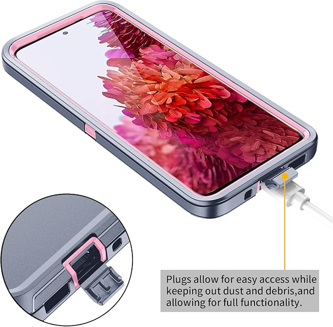 for Galaxy S20 FE 5g Case,Shockproof Dropproof Dustproof 3-Layer Full Body Protection Rugged Heavy Duty High Impact Hard Cover Case for Galaxy S20 FE 6.5 inch,Grey/Pink