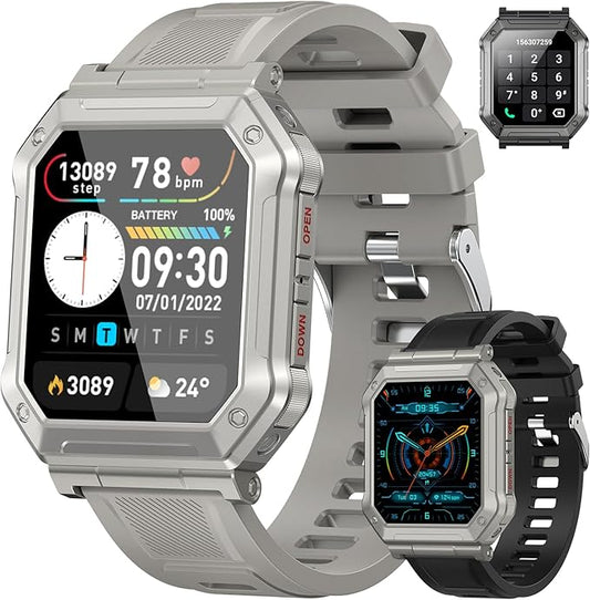 Smart Watch for Men Fitness Tracker: Military Smart Watches for Men Digital Mens Watches Make/Answer Call Running Waterproof Smartwatch Android Phones iPhone Samsung Compatible Heart Rate Monitor