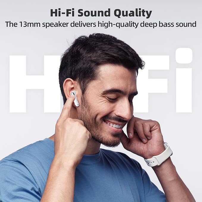 Promise Wireless Earbuds Bluetooth5.3 Earphones,40Hrs Play, ENC Noise Cancelling Mic,13mm Deep Bass,Remote Control for TikTok,YouTube Shorts Like,Smart Phone Laptop Computer Sports Headphones(White)