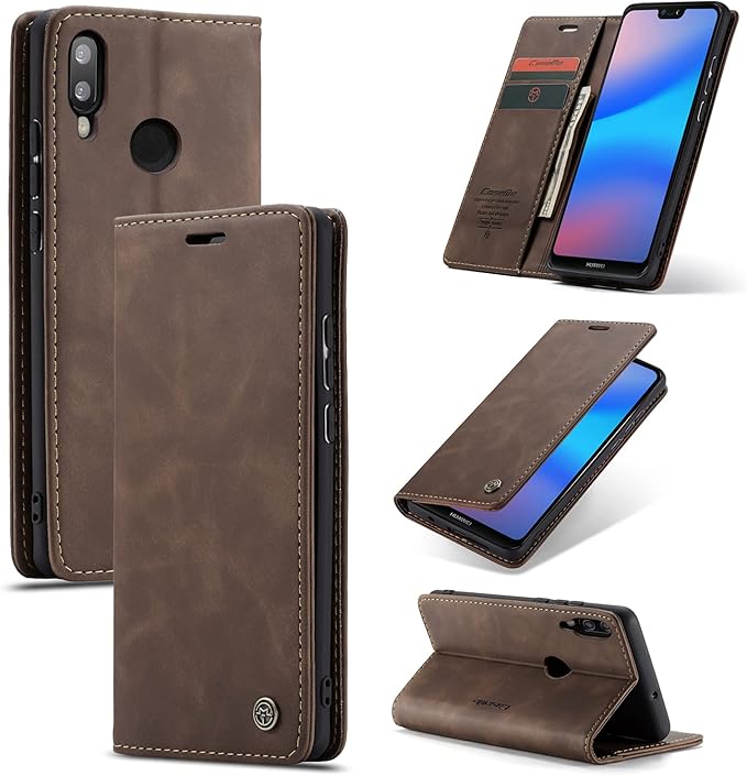 for Huawei P20 Lite Case, Flip Wallet Leather Case with Card Holder Magnetic Closure Shockproof Kickstand Protective Phone Cases Cover for Huawei P20 Lite,Coffee