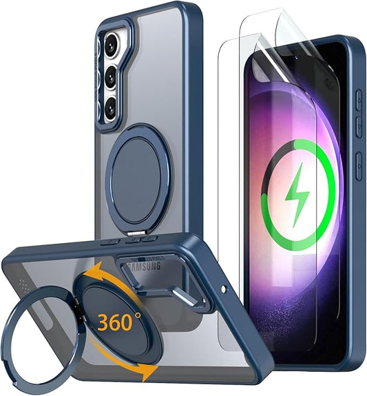 Magnetic Stand Case for Samsung Galaxy S23 6.1" [with 2 Screen Protectors] [360° Rotation Magnetic Stand] [Compatible with Magsafe] Military-Grade Drop Protection Case, Blue
