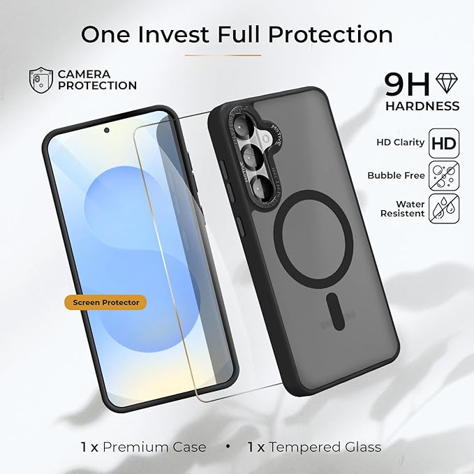 MOTIVE Compatible with Samsung Galaxy s25 Holster Case 6.2”, [Military Grade] with Screen Protector, Translucent Matte Galaxy s25 Case with Belt Clip | Black [Fits s24 Phone]