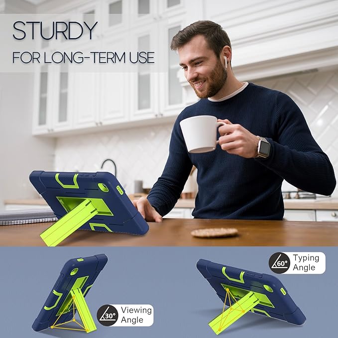 Case for Samsung Galaxy Tab A7 Lite 8.7-Inch 2021 (SM-T227/T225/T220), 3 in 1 Heavy Duty Rugged Shockproof Kickstand Hybrid Three Layer Protective Cover, Navy Blue