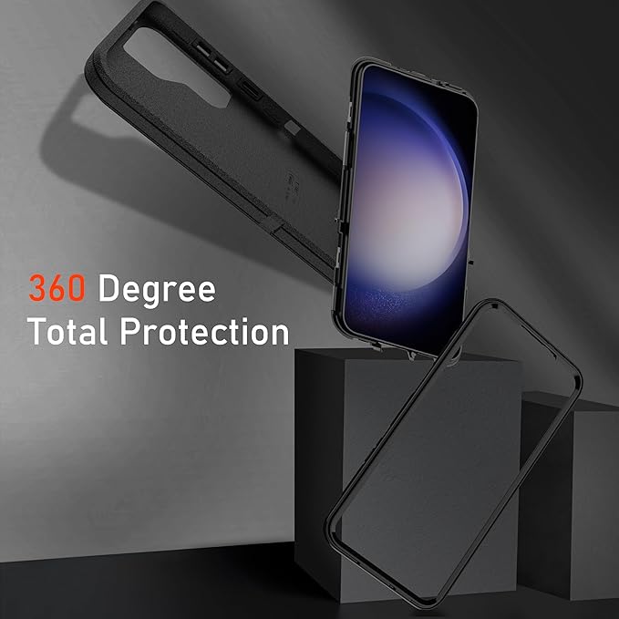 for Samsung Galaxy S23 Case with [2 Pack] HD Screen Protector, [Military-Grade] Shockproof Dust/Drop Proof 3-Layer Full Body Protection Heavy Duty Case for Galaxy S23 5G, Black