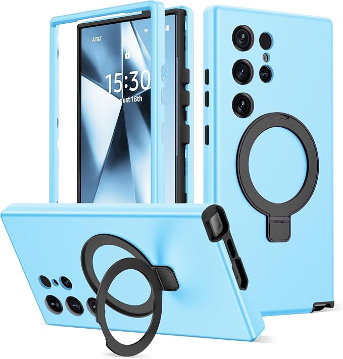 Designed for Samsung Galaxy S24 Ultra Case with Magnetic Ring Stand [Compatible with Mag-Safe][Military Grade Drop Protection][Build in Kickstand] S24 Ultra Phone Case 6.8",Blue