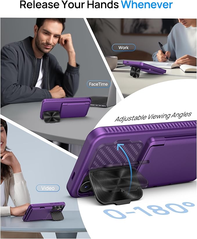 for Samsung Galaxy S25 FE Case, Built-in Card Holder & Stand & Lens Cover, Military Grade Drop Tested Soft Silicone Edge Rugged Protective Wallet Phone Case for S25 FE 6.7" 2025, Purple