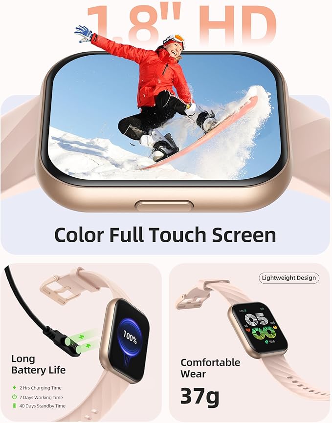 Parsonver Smart Watch, 5ATM Waterproof Swimming Watch, Fitness Activity Tracker with 110+ Sports Modes, Heart Rate/Sleep/SpO2/Calories Monitor, Pedometer, Fitness Watch for Android & iPhone, Rose Gold