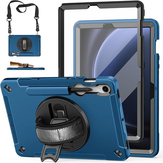 Case for Galaxy Tab S10 Lite &S10 FE S9 FE 10.9"/S9 11 Inch: TPU Cover for Samstng Tablet S10 FE/ 2025/ S9 FE & S9 2023 5G with Screen Protector- Stand- Handle-Shoulder Strap-S-Pen Holder-Blue