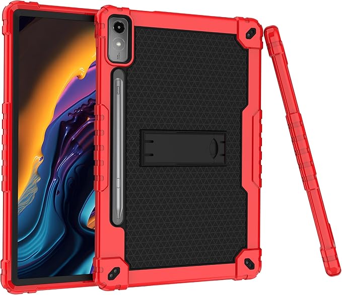 Heavy-Duty Drop-Proof Shockproof Hybrid Kids Protective Case for Lenovo Tab P12/Xiaoxin Pad Pro 12.7" Tablet TB370FU/TB371FC (Red/Black)