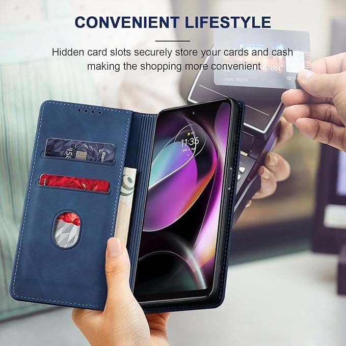 Jasonyu Flip Wallet Case for Moto G 5G (2022),Leather Magnetic Folio Cover with Card Holder,Kickstand - TPU Shockproof Durable Protective Phone Case,Blue