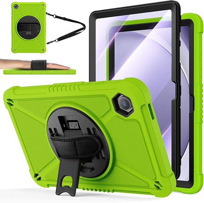 ZtotopCases for Samsung Galaxy Tab A9+ / A9 Plus 11'' 2023 (SM-X210/X216/X218), Shockproof Hard Duty Case with Screen Protector+360 Rotating Hand Strap&Stand+Shoulder Strap for Tab A9+ Tablet, Green