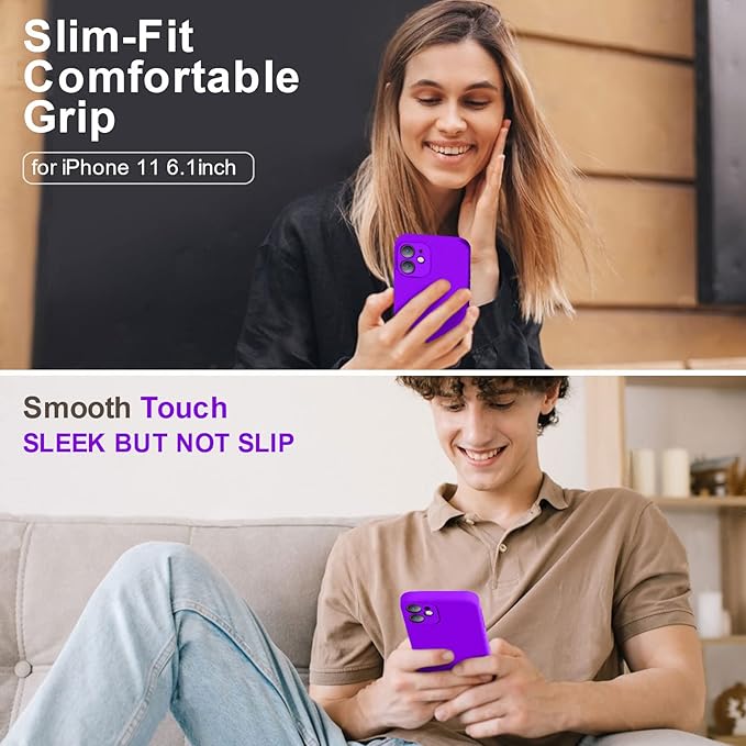 Vooii Compatible with iPhone 11 Case, Upgraded Liquid Silicone with [Flat Edges] [Camera Protection] [Soft Anti-Scratch Microfiber Lining] Phone Case for iPhone 11 6.1 inch - Neon Purple