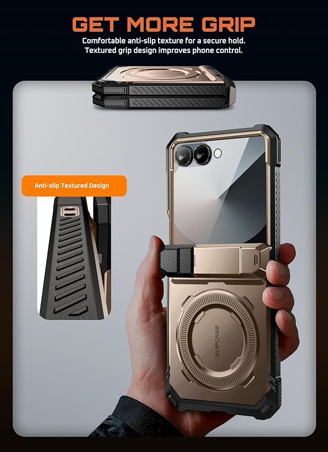 SUPCASE for Samsung Galaxy Z Flip 7 Case with Stand & Front Screen Protector (Unicorn Beetle Grip), [Support MagSafe] [Hinge Protection] Full Body Military-Grade Rugged Back Phone Cover, Desert