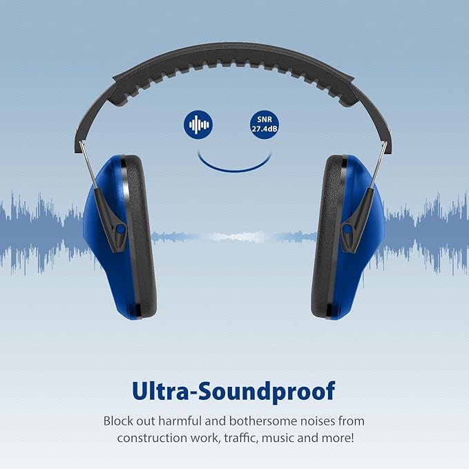 Dr.meter Ear Muffs for Noise Reduction: SNR27.4 Noise Cancelling Headphones for Kids with Adjustable Headband, Hearing Protection Earmuffs for Monster Truck, Fireworks and Kids Autism, Dark Blue