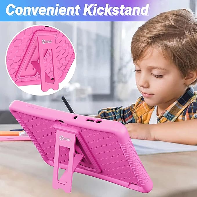 Contixo 10-Inch Kids Tablet - Ages 3-12, 80 Disney eBooks ($350 Value), 32GB Storage, Android, Parental Controls, Silicone Case w/Kickstand, STEM Learning Tablet for Older Kids - Pink