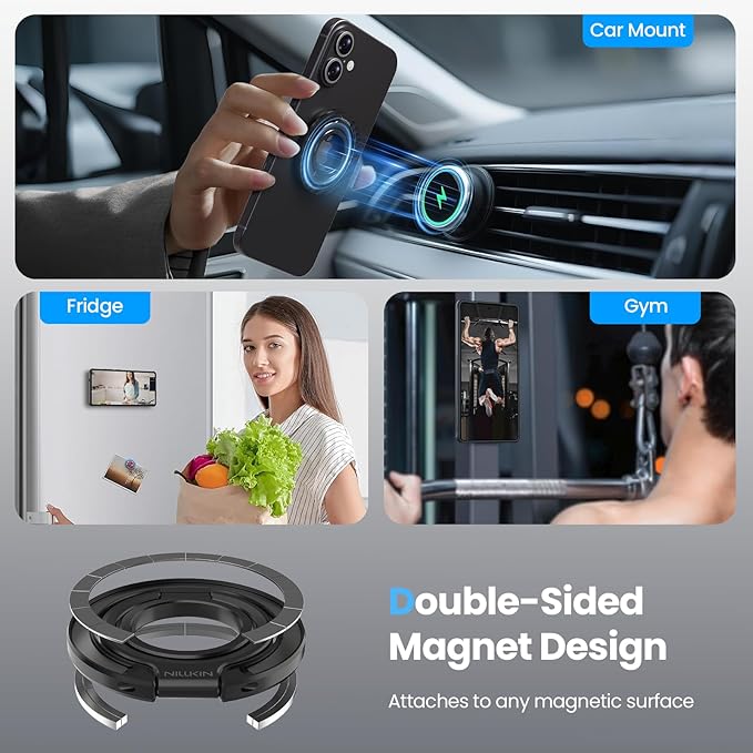 Nillkin Magsafe Phone Grip Magnetic Ring Holder, Carbon Fiber, Dual-Sided Magnets, Slim, 360° Dual Axis Rotation Cell Phone Kickstand, Accessories Compatible with iPhone 17 16 15 14 13 12 Pro Max
