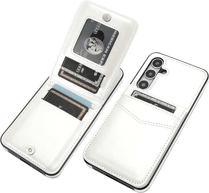 KIHUWEY for Samsung Galaxy S24 Plus Case Wallet with Credit Card Holder, Flip Premium Leather Magnetic Clasp Kickstand Heavy Duty Protective Cover for Samsung Galaxy S24 Plus 6.7" (White)