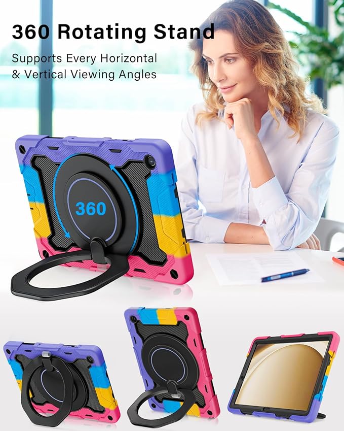 ROISKIN Case for Galaxy Tab A9 Plus 5G/ A9+ 11 Inch with HD Screen Protector & Shoulder Strap,Heavy Duty Military Case for Samsung Galaxy A9 Plus SM-X210/X216/X218 - Rotating Stand for Kids