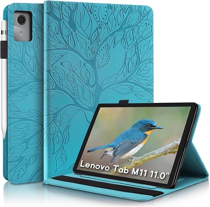 Tablet case for Lenovo Tab M11 TB-330fu/330ku, Unique Tree Design with Hidden Card Slots, Slim and Lightweight with Magnetic Auto Sleep, Precise Cutouts Case Compatible with Lenovo Tablet M11 Blue