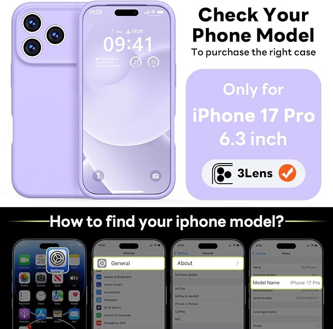 Vooii Magnetic Compatible with iPhone 17 Pro Case (Compatible with Magsafe) (Upgraded Camera Protection) Liquid Silicone Shockproof Full Body Protective Phone Cover for Women Men, Light Purple, 6.3”