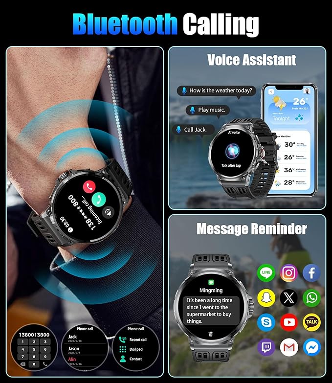 SUNKTA Military Smart Watch for Men,1.85" HD/800mAh Battery Smart Watches for Android iOS (Bluetooth Call Answer/Calls) Fitness Tracker with Heart Rate/Sleep Tracking/Blood Oxygen