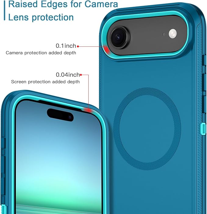 for iPhone Air Case/iPhone 17 Air Case [Compatible with MagSafe] Shockproof 3-Layer Full Body Protection [Without Screen Protector] Rugged Heavy Duty Cover for Apple iPhone Air 6.5",Turquoise