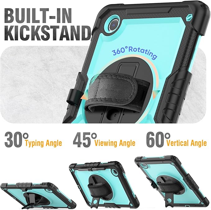 HXCASEAC Case for Lenovo Tab M11/K11 LTE 11’’ with Screen Protector/Pen Holder/Rotating Hand Strap/Stand, Protective M11 Tablet Case (TB-330FU/TB-330XU) Cover 2024, Light Blue