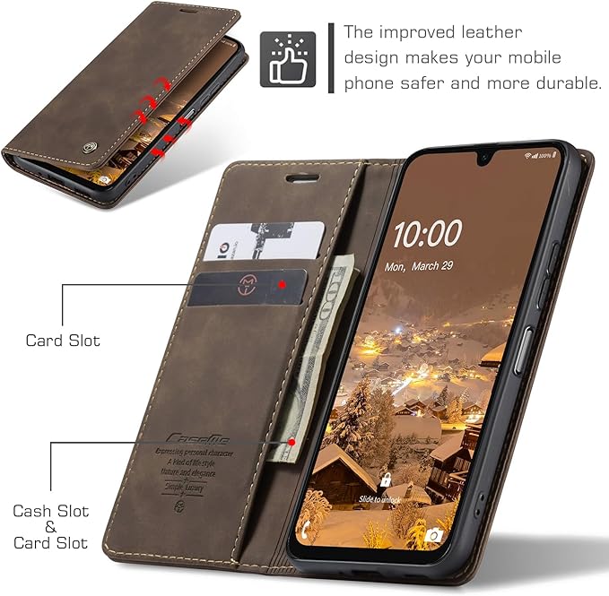 for Samsung Galaxy A16 5G Case, Flip Wallet Leather Case with Card Holder Magnetic Closure Shockproof Kickstand Protective Phone Cases Cover for Galaxy A16 5G / A16 4G, Coffee