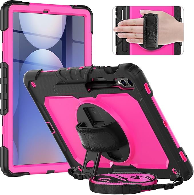 Timecity Case for Samsung Galaxy Tab S10 Plus/ S9 FE Plus/ S9 Plus 5G Tablet 12.4'' Case - Heavy Duty Protective Cover with Screen Protector, Stand, Shoulder Strap & S Pen Holder, Kids-Friendly, Rose