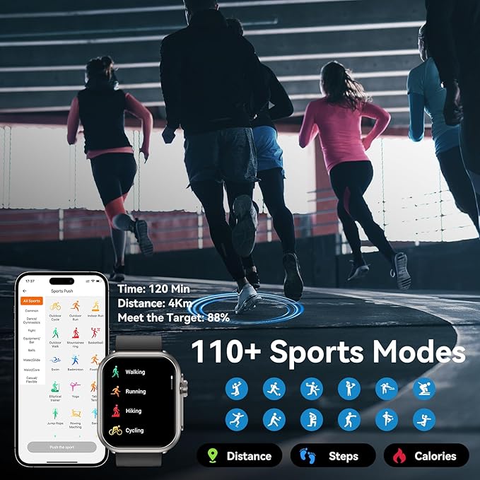 Smart Watch for Men Women, 1000 mAh 100 Day Battery Life, 1.85" Fitness Tracker Bluetooth Call/Make Calls, IP68 Waterproof, 120+ Sport Modes, 24/7 Heart Rate/Sleep Monitor Fitness Watch, iOS/Android