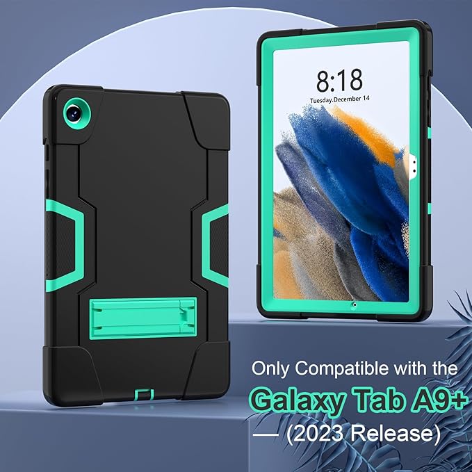 Case for Galaxy Tab A9 Plus 11 inch (2023), High Impact Protective Heavy Duty Shockproof Kickstand Cover for Samsung Galaxy Tab A9+ Plus 11" Model (SM-X210/X215/X216) Black+Mint Green