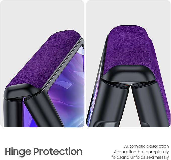 for Motorola razr+ Plus 2024 Case/Razr+ Plus 2025 Case Built-in Screen Protector& Hinge Protection & Ultra Thin PU Leather Matte PC Shockproof Phone Case for Moto Razr+ 2024/Razr+ 2025 (Purple)