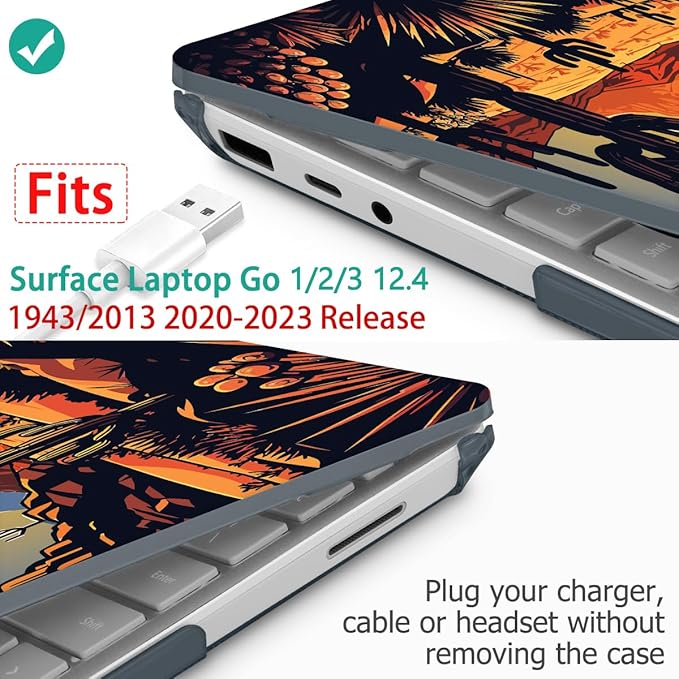 Tuiklol Case for 12.4 Inch Microsoft Surface Laptop Go 3/2 / 1 2023-2020 Releases, Plastic Hard Shell Case with Screen Protector and Keyborad Cover +Dust Plugs Model 2013/1943,Cactus & Sand