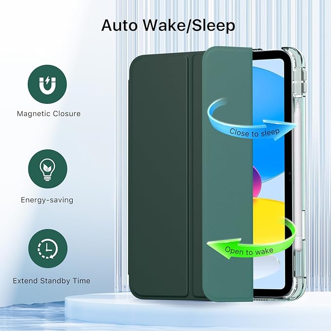 MoKo for iPad 11-inch (A16) 11th Generation Case 2025, iPad 10th Generation Case 2022 with Pencil Holder, Slim Lightweight Trifold iPad11 inch Cover with Rugged PC Translucent Back Shell,MidnightGreen