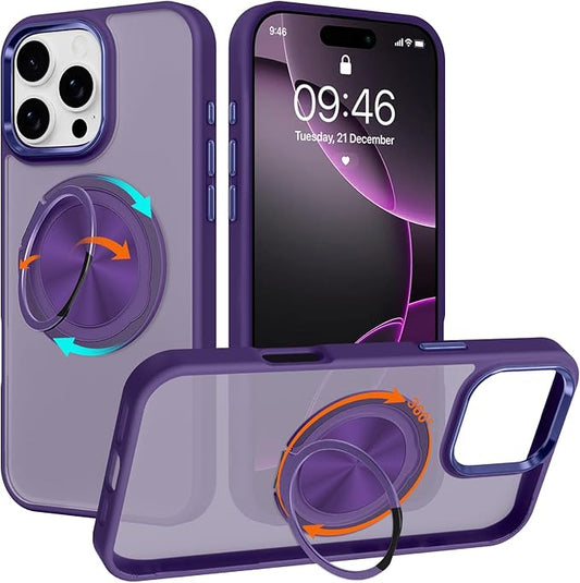 ZIYE Dark Purple Case for iPhone 16 Pro Case with Stand [Compatible with MagSafe] Slim Heavy Duty Protection Military Grade Shockproof Magnetic Cover with 360 Rotatable Ring Kickstand for Women Men