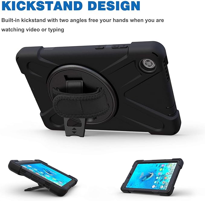 TSQQST Case for Lenovo Tab M8 3rd Gen 2021 TB-8506F TB-8506X for Kids w/Sand | Heavy Duty Rugged Case for Lenovo Tab M8 HD Tablet 2nd Gen 2019 TB-8505F TB-8505X/ Smart Tab M8 TB-8505FS w/Strap-Black