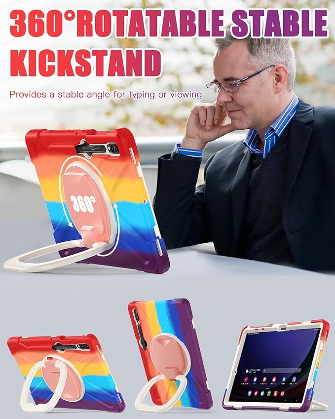 BRAECN Case for Samsung Galaxy Tab S10+/S9 FE+/S9+ 12.4” SM-X820/X610, Heavy Duty Silicone Cover w/Screen Protector/S Pen Holder/Kickstand/Shoulder Strap for Galaxy Tab S8+/S7 FE/S7+, Colorful Red