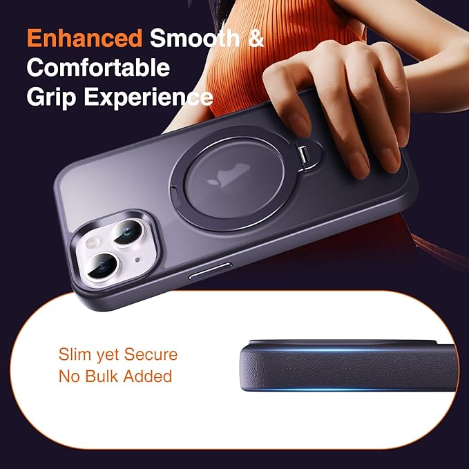 360° O-Ring MagStander for iPhone 13 Case, iPhone 14 Case with Magnetic Stand Ring Holder [Compatible with MagSafe][15FT Military Shockproof] Kickstand iPhone 13/14 Phone Cover Matte Purple