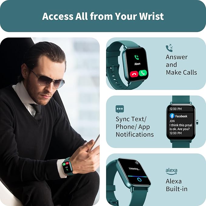 Smart watches for Men, Alexa Built-in, 1.8" Smartwatch with Heart Rate/SpO2/Sleep Monitor for Android iPhone, IP68 Waterproof Activity Fitness Tracker with Bluetooth Call, 100+ Sport Mode, DarkGreen