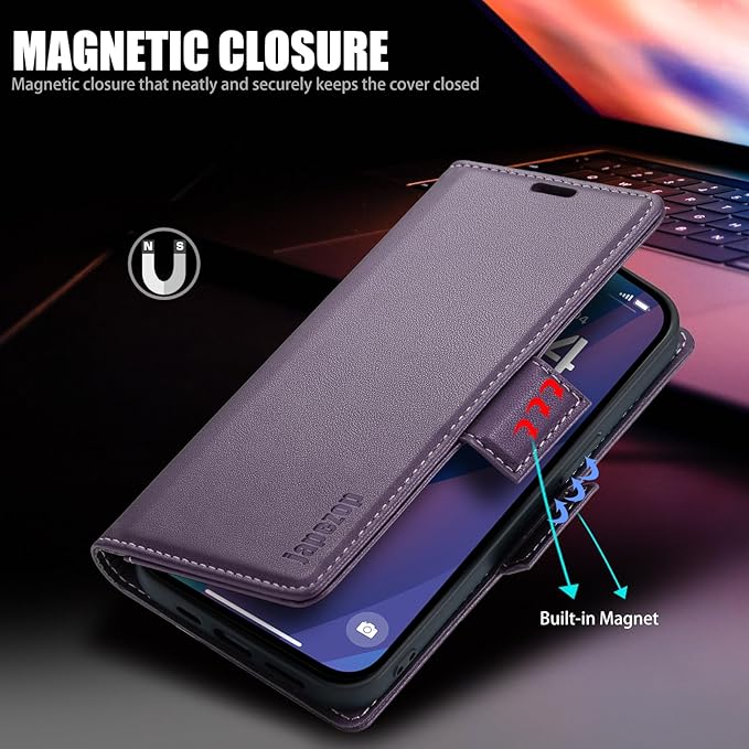 japezop iPhone 15 Pro 5G Wallet Case with [RFID Blocking],Card Holder Kickstand Magnetic,Leather Flip Case Wallet for iPhone 15 Pro 5G 6.1 Inch (Fashion Purple)