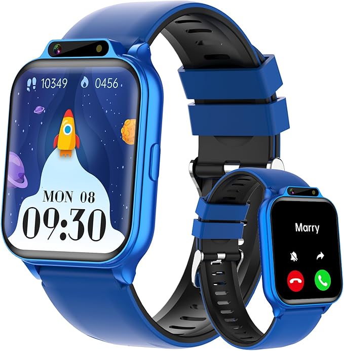 Smart Watch for Kids, 1.85" Fitness Tracker with Heart Rate, Sleep Monitor, IP68 Waterproof Smartwatches with Video Music, Pedometer, Game, NO APP/Phone, Gift for Boys Girls. (Classic, Blue)