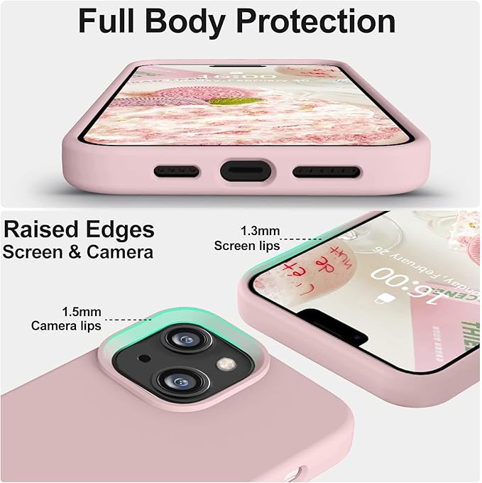Vooii Compatible with iPhone 14 Case,[Silky Touch Premium Liquid Silicone] [Soft Anti-Scratch Microfiber Lining], Ultra Slim Shockproof Protective Case for iPhone 14 - Pink Sand
