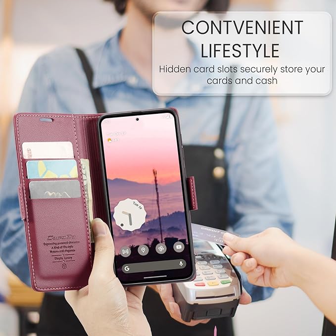 for Google Pixel 9/9 Pro Case, Premium PU Leather Wallet Case Flip Cover with [RFID Blocking][Card Holder][Stand Function] Shockproof Protective for Google 9/9 Pro, Red