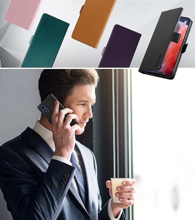 Wallet Flip Case for Moto G Play (2024) - [RFID Blocking] Luxury PU Leather Card Holder Magnetic Phone Cover with Kickstand,Shockproof Protective Case,Black